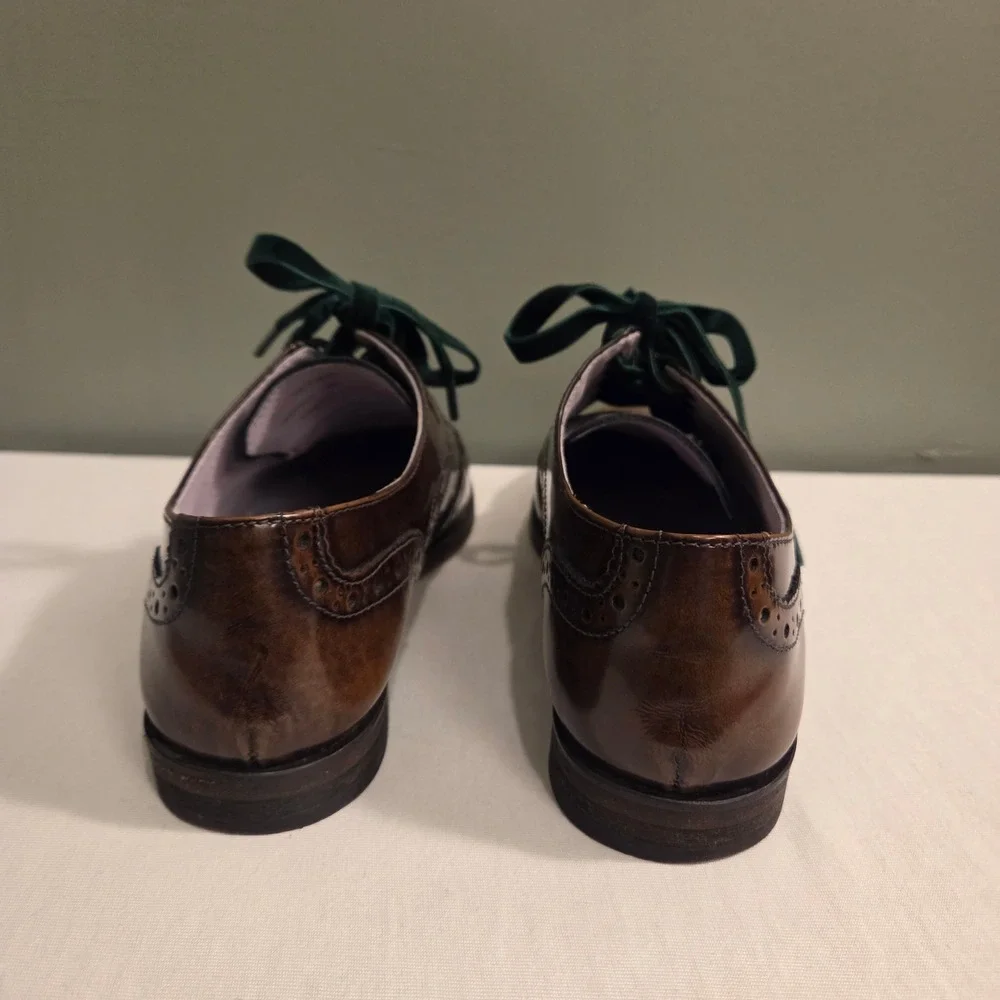 Johnston & Murphy Women's Brown Leather Wingtip Loafers Green‎ Velvet Laces